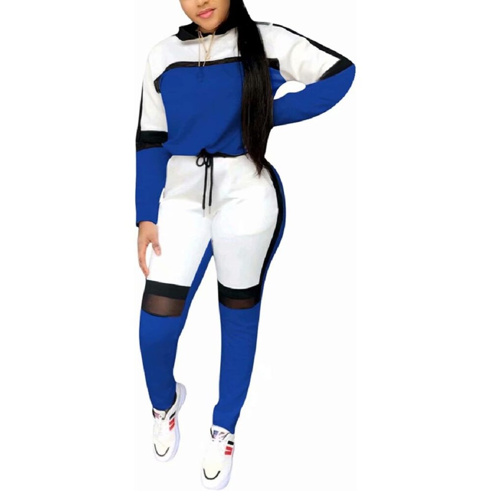 Stylish Women's Jogger Sweatsuit Set - High Waist With Color Block And Pockets
